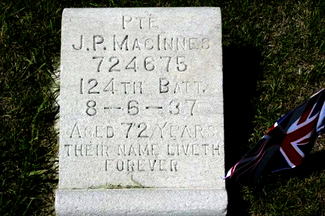 Photo of headstones/J P Macinnes d1937 hdstn Regina cem Sask
